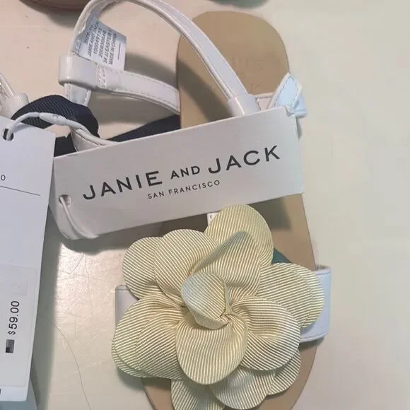 Janie and Jack White Sandals with Cream Flower - Picture 2 of 2